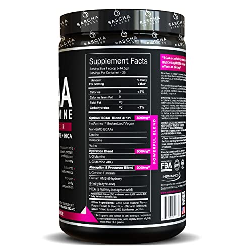 Sascha Fitness BCAA 411 + Glutamine, HMB, LCarnitine, HICA Powerful and Instant Powder