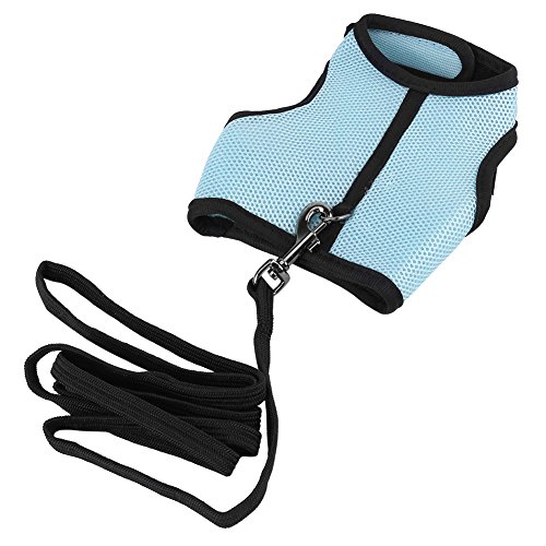 Small Animals Harness and Leash Set, Reticulate Hamster Walking Training Traction Rope Chest Strap for Rabbit Squirrel Bunny Ferret(M-Light Blue)
