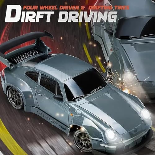 Drift RC Car 1:24 Scale – 4WD High-Speed Remote Control Racing Car with LED Flashing Lights, All-Terrain Dual Tires, USB Charging & Accessories for Ultimate Drifting Fun(Dual batteries)
