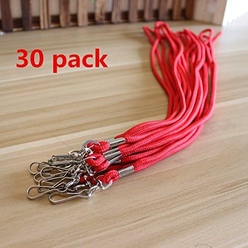 30 Pack Round Terylene Lanyard 0.2"x35.4" Long Lanyards Sets with carabine hook for Keys, Phones, Camera, iPod, USB, Badge Holders (Red)