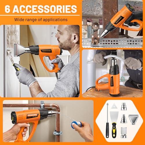 Seekone Heat Gun Kit with 2-Temperature Control (60°C - 600°C), Hot Air Fan, Hot Air Dryer, 4 Attachment Nozzles for Targeted Despeckling, Soldering and Shrinking