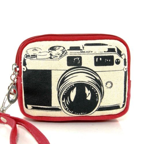 Stylish Film Camera Image Zippered Canvas Wallet Wristlet Coin Purse (Red)