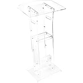 VEVOR Podium Stand, 43-Inch Acrylic Lectern, Portable Laptop Desk with Wide Reading Surface and Storage Shelf, Book Stopper, 