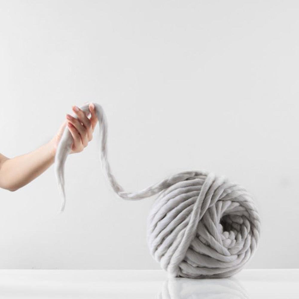 100% Wool Chunky Super Soft Yarn Bulky Roving Yarn Arm Knitting Merino Wool Crocheting DIY Weaving Handmade, Light Gray, 1000g