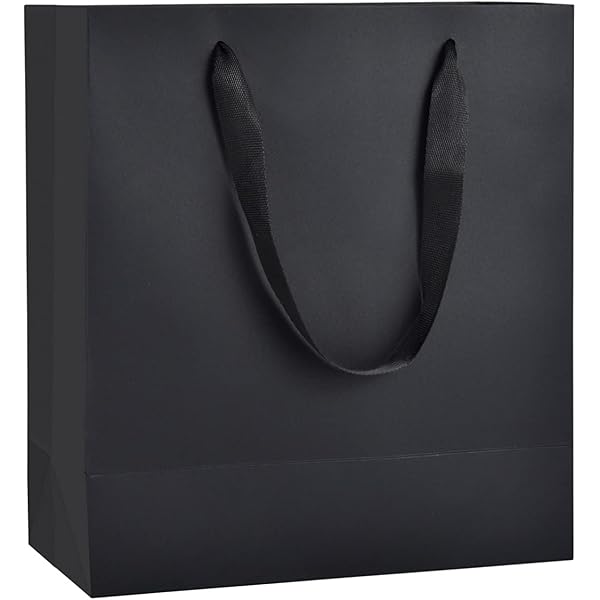 10-Pack Medium Black & White Gift Bags With Ribbon Handles - 8x4.25x10.5 Inches, Sturdy Kraft Paper - View #11
