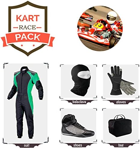 Sports Blue Go Kart Racing Suit Suit,Gloves,Balaclava and Shoes Free Bag - Black with Green Side Style