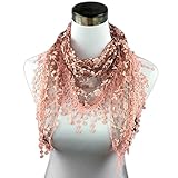 Bolayu Fashion Lace Tassel Sheer Burntout Floral Print Triangle Mantilla Scarf Shawl (Pink1)