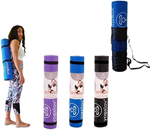 Yogalov 6mm Yoga Mat with Strap and Carrying Bag 72” x 24” Dual-Texture Sides for Non-Slip Grip is Eco-Friendly Best for Exercise Fitness Pilates Workouts 1/4" Extra Thick Sticky Yoga Mat