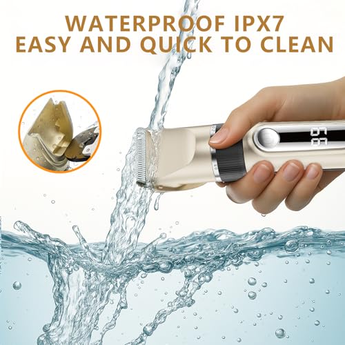 Professional Dog Clipper Waterproof IPX7 Silent LED Display | Cordless Pet Clipper, USB Rechargeable, 6 Guide Combs, Ceramic Blade Adjustable in Size