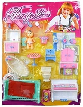 TENDERFEET Fashion Doll Furniture Sets with Small House (12 Accessories, Multi Colours)