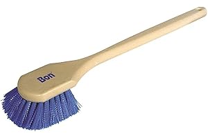 Bon Gong Brush Acid Proof with Extra Stiff Blue Plastic Bristles and 20 in. Long Plastic Handle – 4 1/2 in. Wide Heavy Duty Durable Cleaning Brush