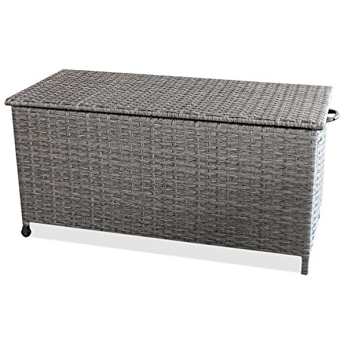 Auflagenbox Kissenbox Gartenbox Gartentruhe Aufbewahrungsbox Aufbewahrungskiste Kissentruhe - mit Hubautomatik, 134x56x65cm, Poly Rattan, Rollbar, Grau – Bild 4