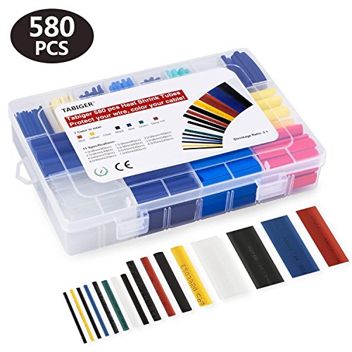 Heat Shrink Tubing, Tabiger 580pcs Electrical Shrink Wrap Insulation Tubes, 2:1 Shrinkage Ratio Shrink Tube, 7 Colors 11 Sizes Wire Wrap Cable Sleeve Sets in Storage Box