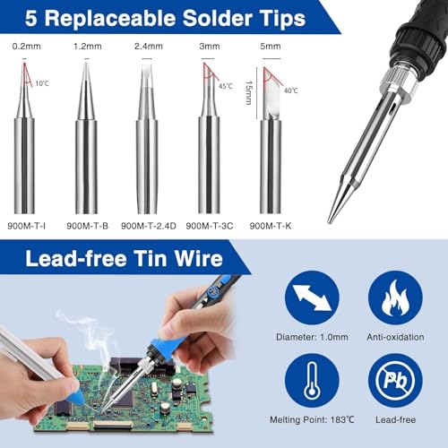 Soldering Iron Kit 80W Adjustable Temperature With Welding Tool, Digital Multimeter, Desoldering Pump,Electric pen,Soldering Iron Tips,Wire Stripper Cutter,Tweezers, Iron Stand, Electronic Wire