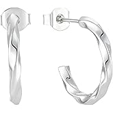 SeiMios 925 Sterling Silver Hoop Earrings for Women, Twist White Gold Plated Hoop Earring Gift for Her