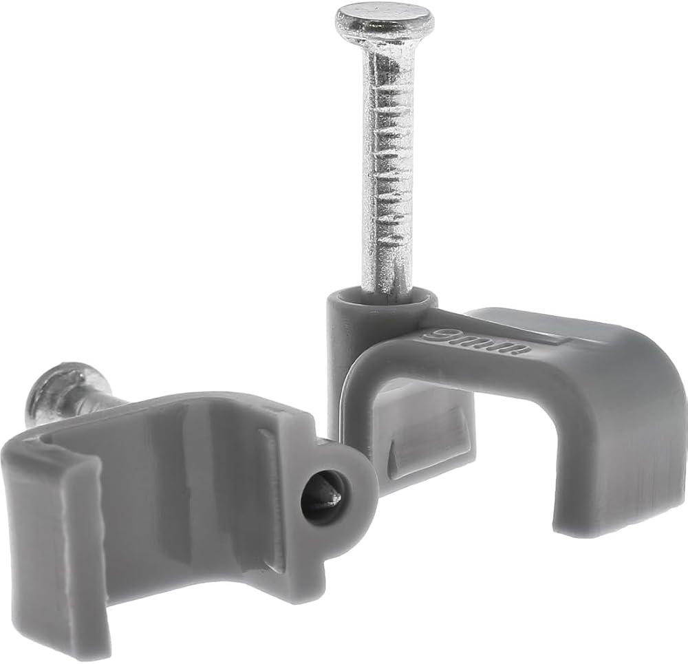 Merriway BH04896 50 Pcs Flat Cable Clip Grey Twin Earth 1.5mm Plastic Pin