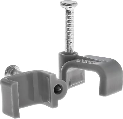 Merriway BH04896 50 Pcs Flat Cable Clip Grey Twin Earth 1.5mm Plastic Pin
