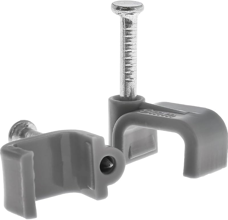 Merriway BH04896 50 Pcs Flat Cable Clip Grey Twin Earth 1.5mm Plastic Pin