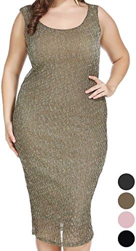 Plus Size Shimmer Swing Loose Midi Dress for Work Cocktail Formal Party Gold 12 Plus