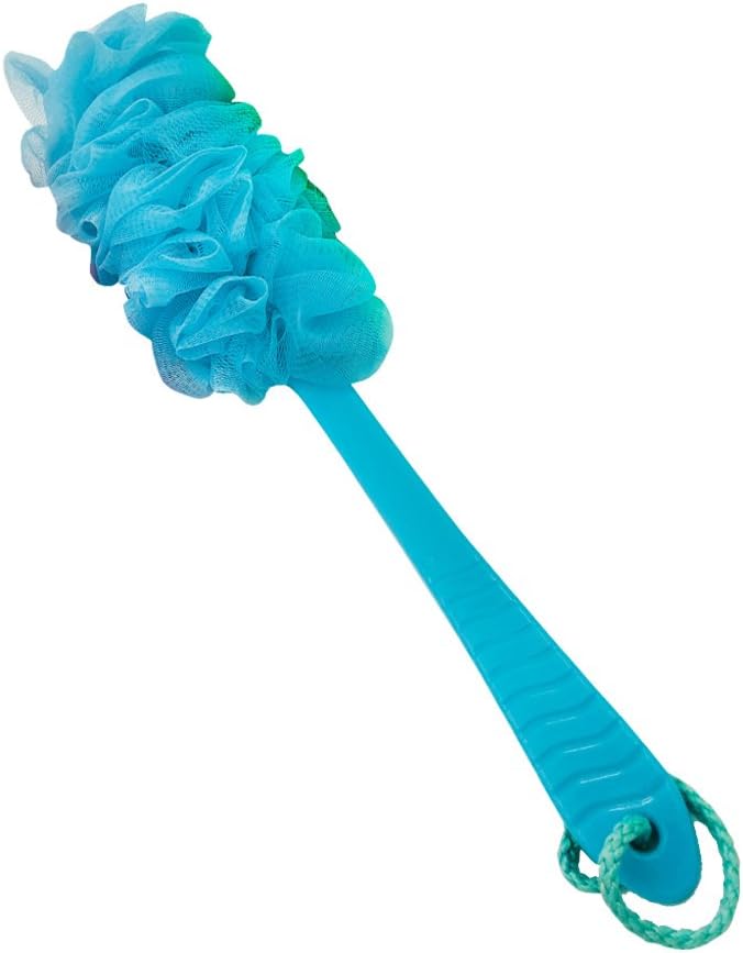 Bath Scrubber Brush,Long Handle Body Back Sponges Exfoliating Mesh Holder Color Green,Blue,Pink (Blue)