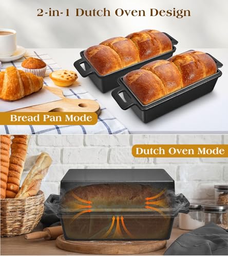 NIUB Cast Iron Loaf Pan with Lid 9x5 Inch, 2 in 1 Loaf Pans for Baking Bread, Even Heat Distribution for Sourdough, Homemade Bread