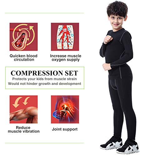 TERODACO Boys Thermal Underwear 2 PCS Athletic Base Layer Kids' Compression Shirts and Leggings