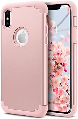 iPhone X Slim Case, HLCT Slim Fit Thin Interior TPU Bumper &amp; Hard PC Back, Shock-Absorption Hybrid Dual-Layer Cover (Rose Gold)