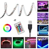 USB TV Backlight Bias Lighting with Remote Control, 1m Waterproof RGB LED Strip Lighting Kit for HDTV, Desktop PC etc
