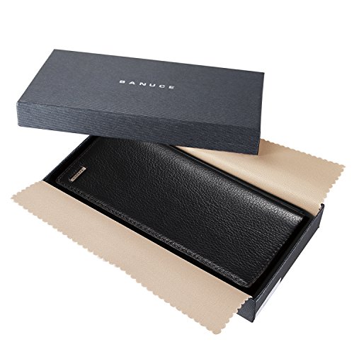 Banuce Men's Genuine Leather Bi-fold Breast Long Wallet Color Black