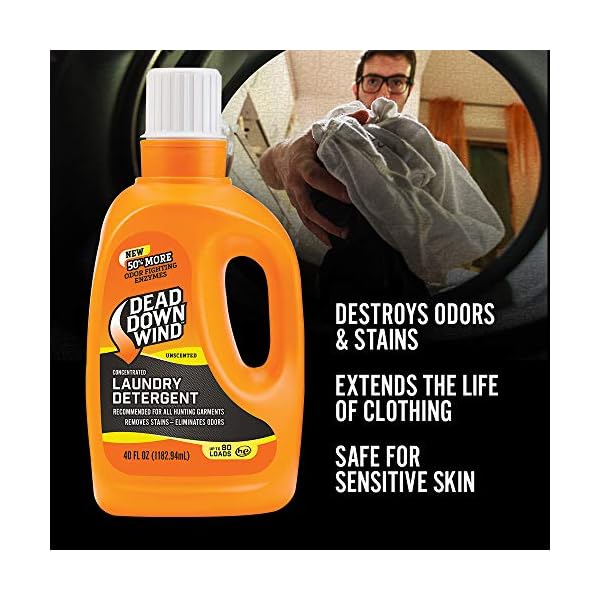 Dead Down Wind Laundry Detergent 40oz Bottle Unscented Gentle Odor Eliminator + Stain