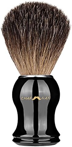CHARMMAN Classic 100% Genuine Pure Badger Hair Bristles Shaving Brush,Black Handle,Luxurious Package