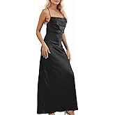 VGBNT Satin Tie Back Maxi Dresses for Women 2025 Cowl Neck Spaghetti Strap Ruched Backless Bridesmaid Wedding Guest Dress