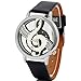 Hemlock Personal Men's Womens Music Note Pattern Watches PU Leather Band Quartz Wrist Watches Black