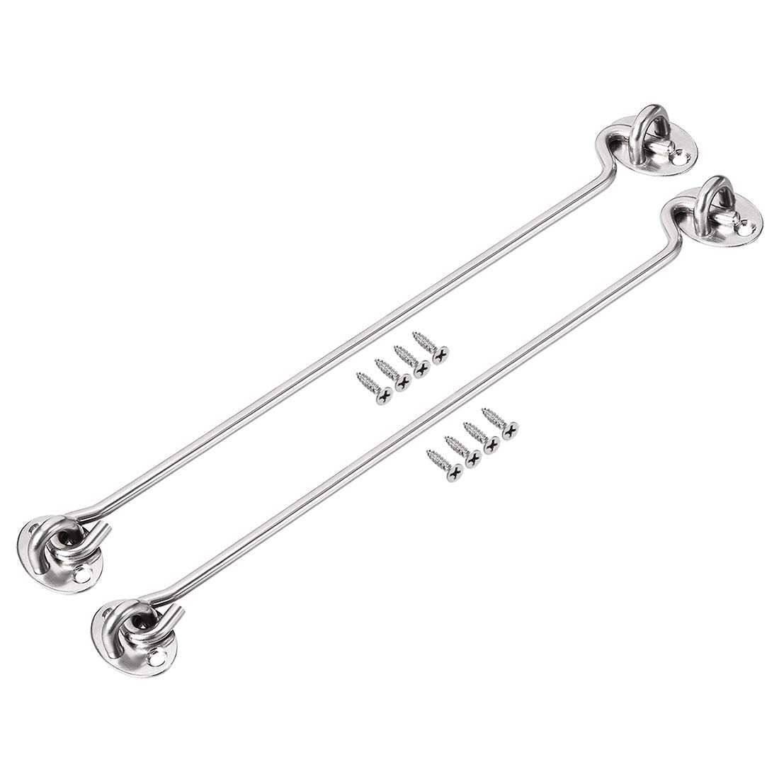 sourcing map 12" Cabin Hook Eye Latch Gate Door Swivel Window Hook Stainless Steel with Mounting Screws 2pcs
