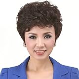 Gooaction Human Hair Full Lace Wig Short Loose Wave Dark Brown Women's Wig