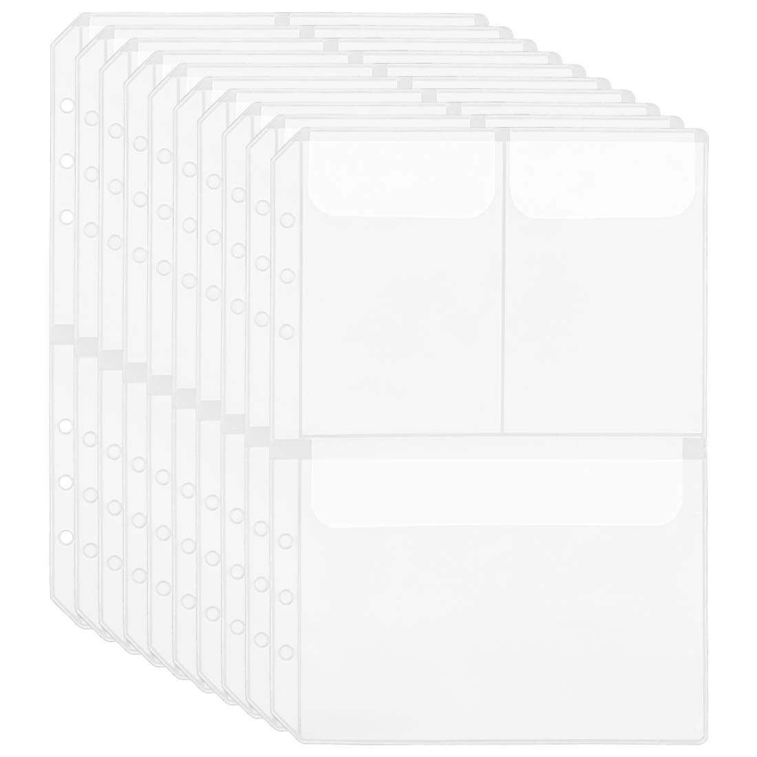 10pcs A5 6 Ring Binder Pockets, 3 Separate Pocket, Waterproof EVA Pouch Document Filing Bags, Notebook Refills Filler Organizer Document Bill Folder Storage Bags