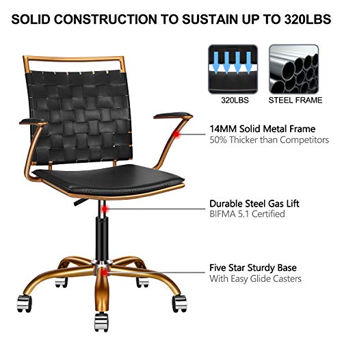 LUXMOD Home Office Chair Ergonomic Vegan Leather Swivel Chair, Black