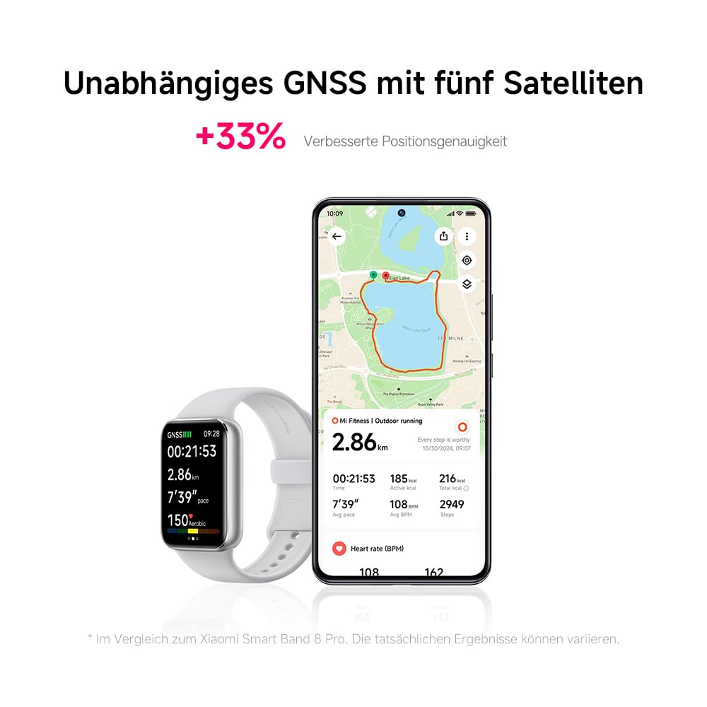 XIAOMI Smart Band 9 Pro Moonlight Silver – 1.74 Zoll AMOLED, 1200 nits Helligkeit, 21 Tage Akku, 150+ Sportmodi, 5ATM Wasserfest, GNSS, Herzfrequenz & SPO₂-Sensor, Bluetooth 5.4, 60Hz Refresh