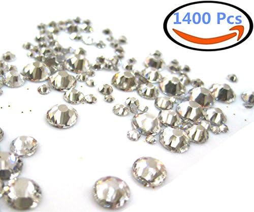 1400 Pieces Clear Flat Back Rhinestones Round Crystal Gems Round Brilliant 1.5 mm - 5 mm, 6 Sizes