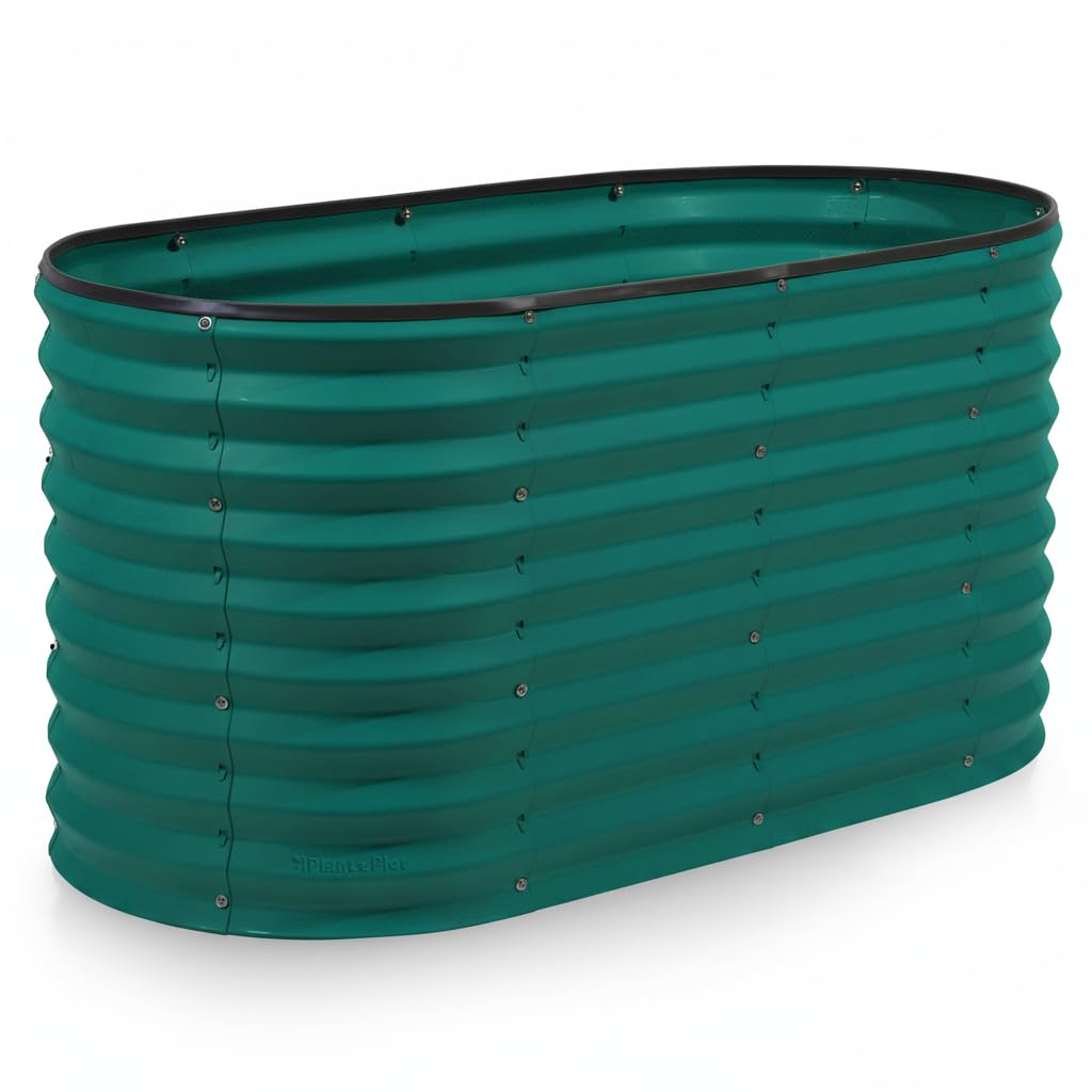 Plant & Plot Galvanized Raised Garden Beds Outdoor // 4×2×2 ft Planter Raised Beds for Gardening, Vegetables, Flowers // Large Metal Garden Box (Dark Green) // Patented Tool-Free Design Image