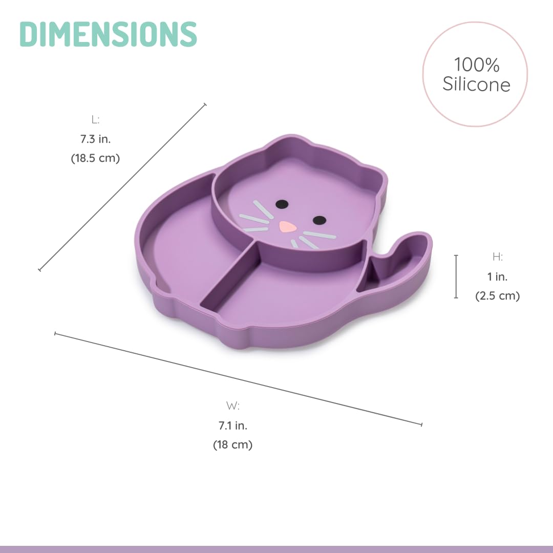 melii Divided Silicone Suction Plate for Babies and Toddlers – 100% BPA-Free, Dishwasher, Microwave Safe, Non-Toxic Baby Feeding Plate - Fits Most High Chairs, Age 6 Months - (Cat)