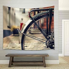 Wheel of a Bicycle in a Town - Fabric Wall Tapestry Home Decor - 51x60 inches