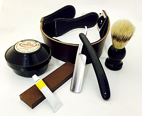 6 pcs Straight Razor kit dovo paste cut throat razor, omega cream shaving and strop kit gift set made in usa