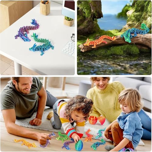 Uniiking® 3D Printed Dragon Eggs with Dragon Inside, 3D Printing Toys for Kids & Adults, Unique Desktop Decoration & Collectible(4 Pack, B)