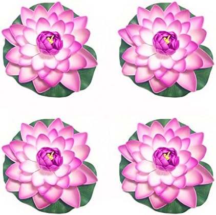 Emmix Artificial Water Lilies Foam Floating Lotus Flower for Pool Decoration and Pond Decoration 7" Set of 4 (Purple)