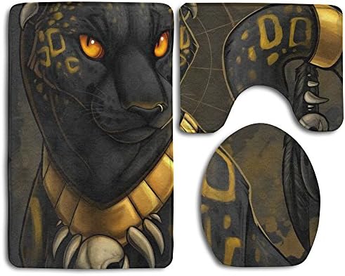 NGKJHK 3 Pcs/set Bathroom Non-Slip Art Panther Style Pedestal Rug + Lid Toilet Cover + Bath Mat