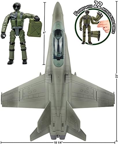 Click on N’ Play Army Air Drive F/A 18 Tremendous Hornet Fighter Jet, 16 Piece Play Set with Equipment.
