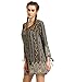 OEUVRE Womens Short Sleeve Floral Printed Ethnic Style Loose Casual Tunic Dress