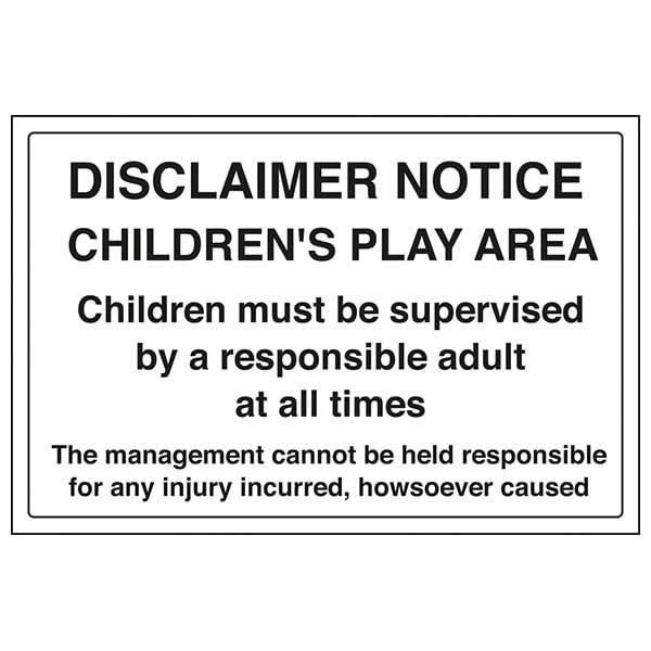 V Safety General Information - Disclaimer Notice Children's Play Area - 400 X 300MM Safety Sign With Snap Frame