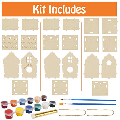 Koogel Bird House Kit, 3PCS DIY BirdHouses Bird Houses to Paint Unfinished Birdhouses to Paint for Children Creation DIY